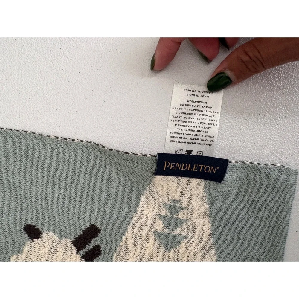 Pendleton Sheep Knit Throw Blanket Sage Green Cotton Southwestern Farmhouse ss